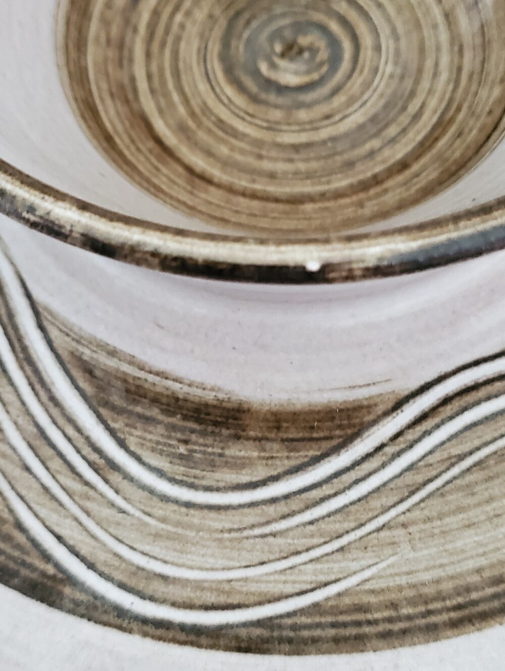 Studio Art Pottery Neutral Ceramic Chips Veggie and Dip Platter Swirl Design - Picture 2 of 10